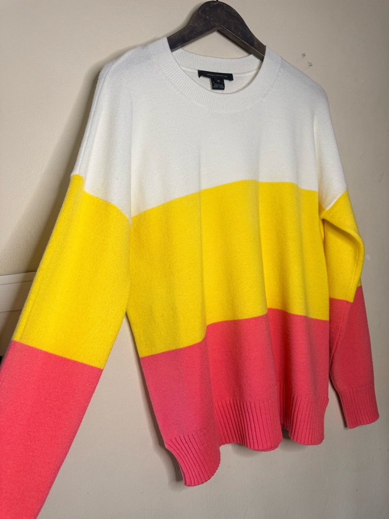 French Connection White, Yellow & Pink Colorblock Crewneck Sweater